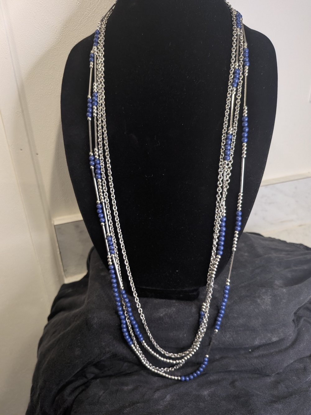 Premier Designs Multi-Strand Silver Necklace with Blue Beads